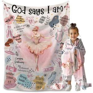 Ballet Bible Verse Throw Blanket Dance for Girls, 50"x40"(S) Pink Ballerina New